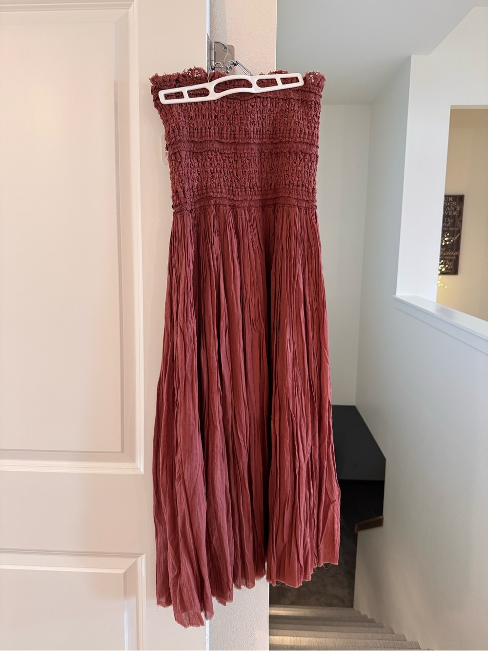 Free People Strapless Smocked Maxi Dress in Rosewood